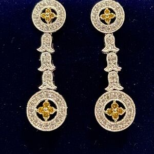 14 karat white gold, diamond art deco, dangle earrings